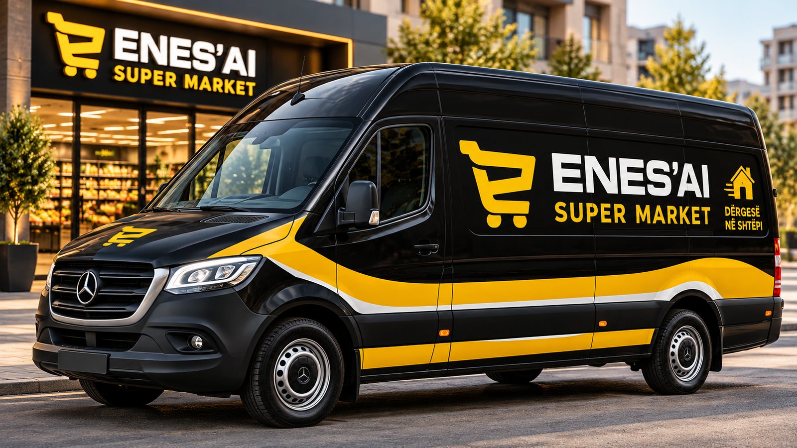 Furgoni i dërgesave ENES’AI para dyqanit